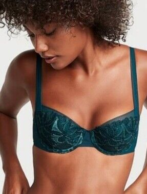 Very Sexy Velvet Ziggy Glam Floral Embroidery Lightly Lined Balconette Bra 32B